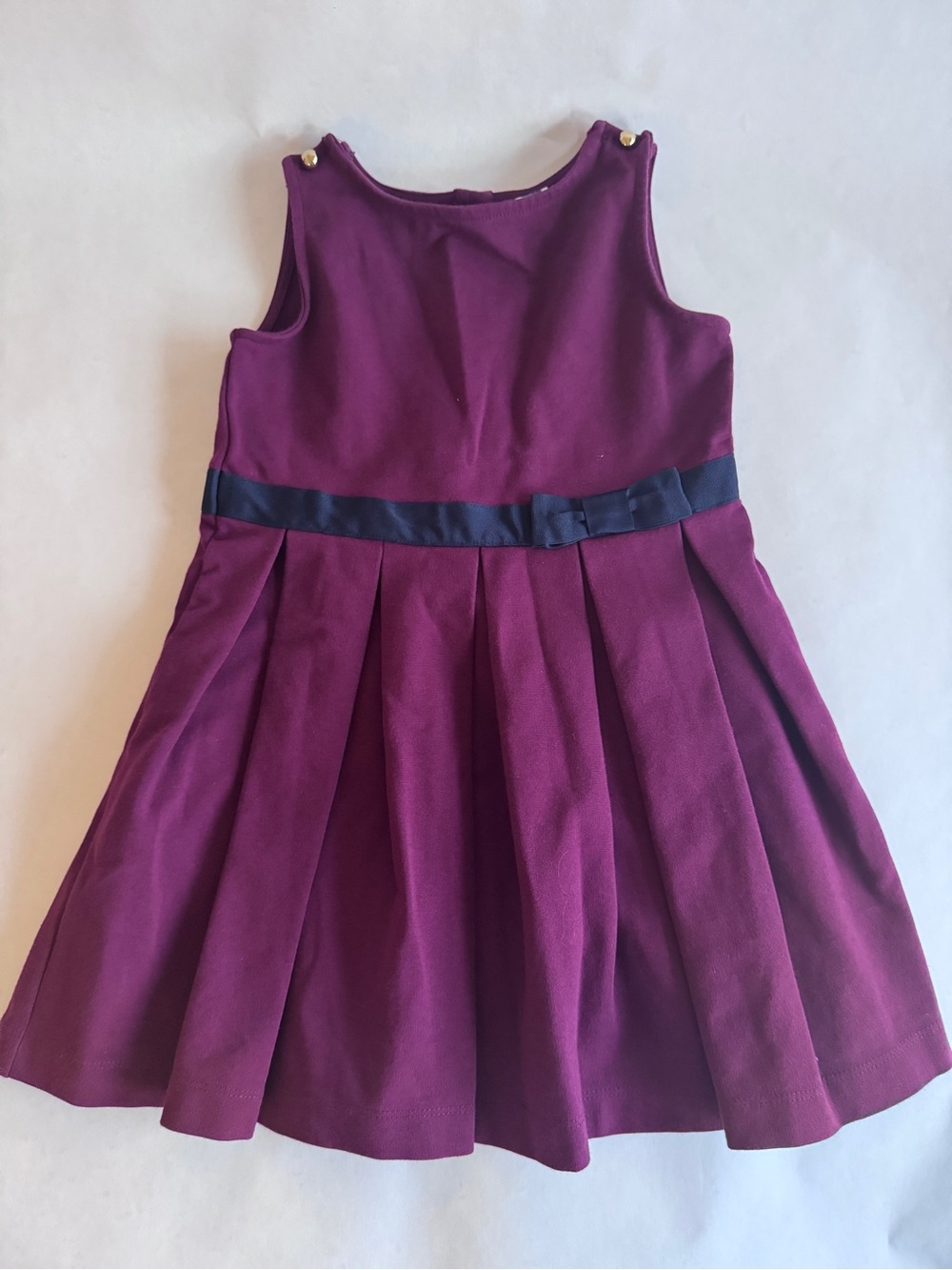 Janie and Jack Plum Sleeveless Pleated Dress with Navy Waist Bow